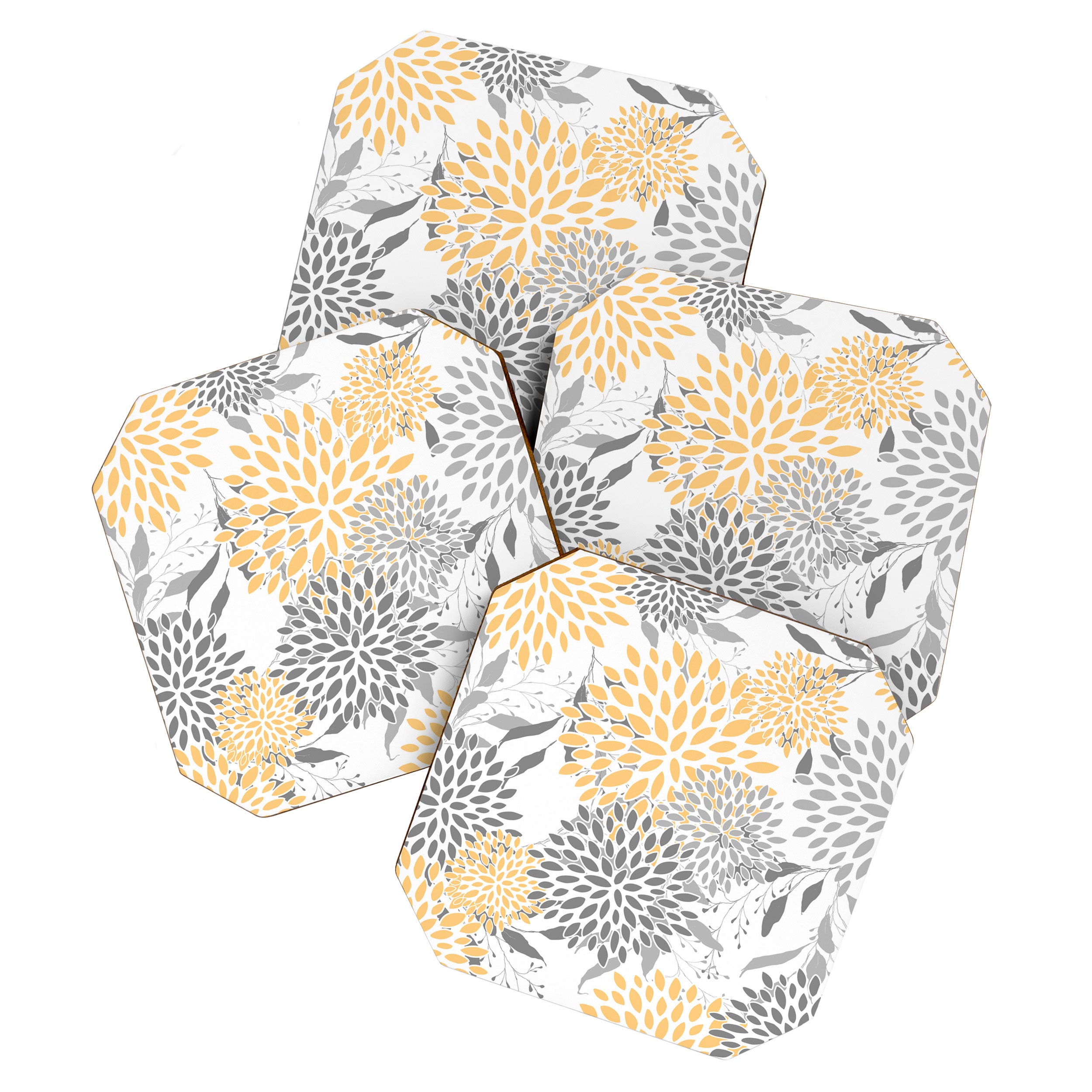 Floral Prints,  Leaves and Blooms, Gray and Yellow Coaster Gallery Image 1