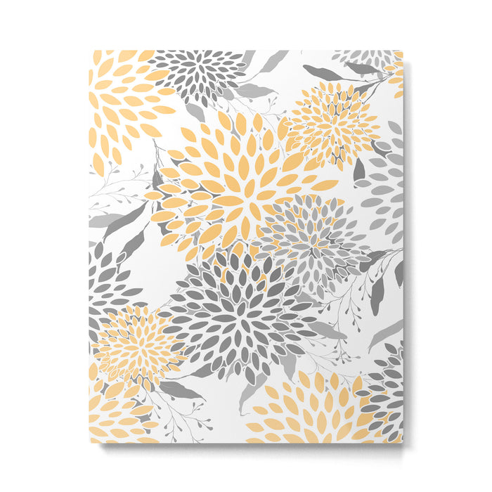 Floral Prints,  Leaves and Blooms, Gray and Yellow Metal Print Gallery Image 1
