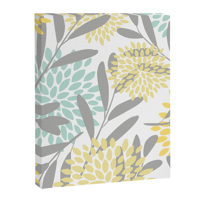Floral Prints, Leaves and Blooms, Gray, Yellow and Aqua Canvas Print Gallery Image 1