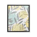 Floral Prints, Leaves and Blooms, Gray, Yellow and Aqua Framed Canvas Print Gallery Image 8