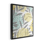 Floral Prints, Leaves and Blooms, Gray, Yellow and Aqua Framed Canvas Print Gallery Image 2