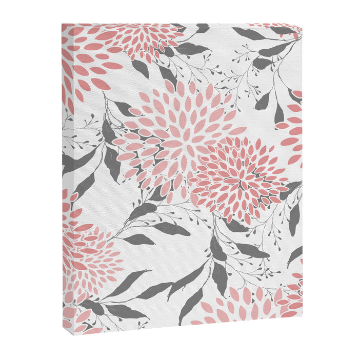 Festive, Floral Prints, Leaves and Blooms, Pink, Gray and White Canvas Print Gallery Image 1