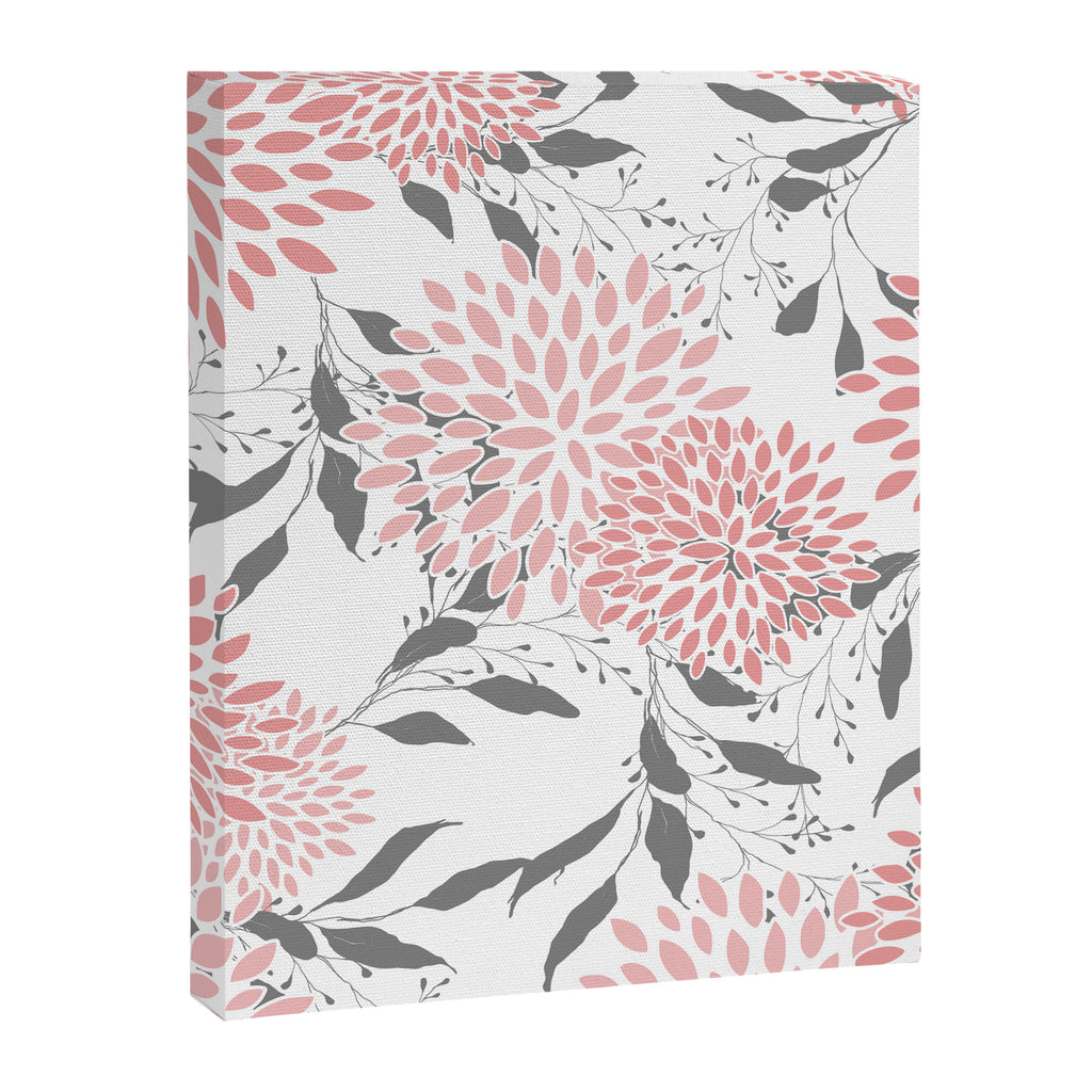 Festive, Floral Prints, Leaves and Blooms, Pink, Gray and White Canvas Print Gallery Image 8
