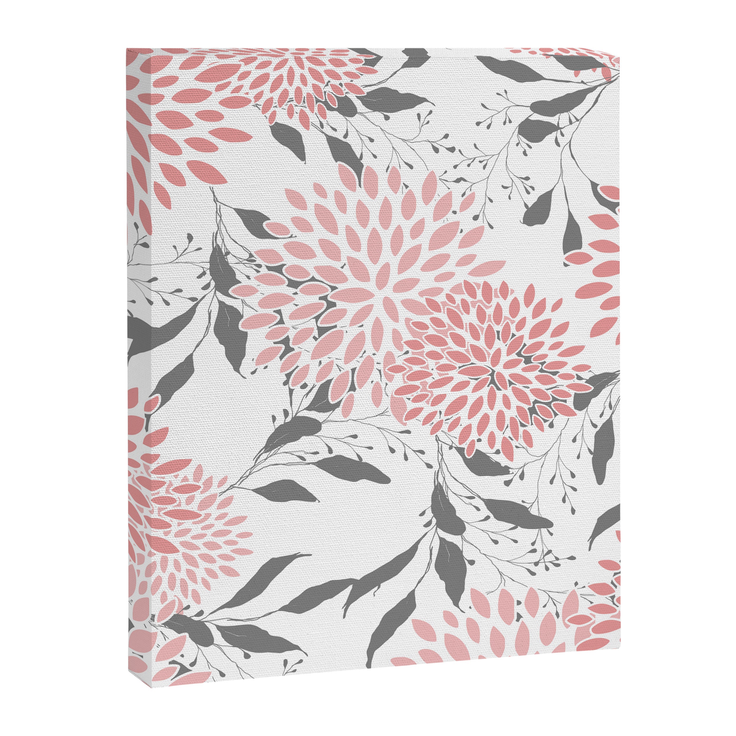 Festive, Floral Prints, Leaves and Blooms, Pink, Gray and White Canvas Print Gallery Image 8