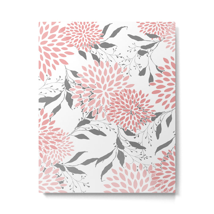 Festive, Floral Prints, Leaves and Blooms, Pink, Gray and White Metal Print Gallery Image 1