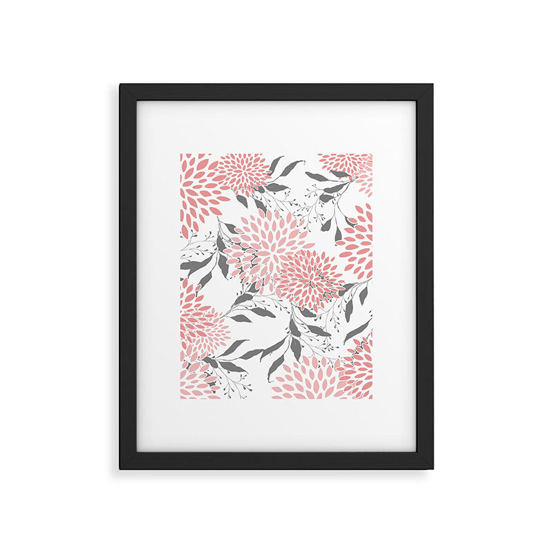 Festive, Floral Prints, Leaves and Blooms, Pink, Gray and White Framed Art Print Gallery Image 6
