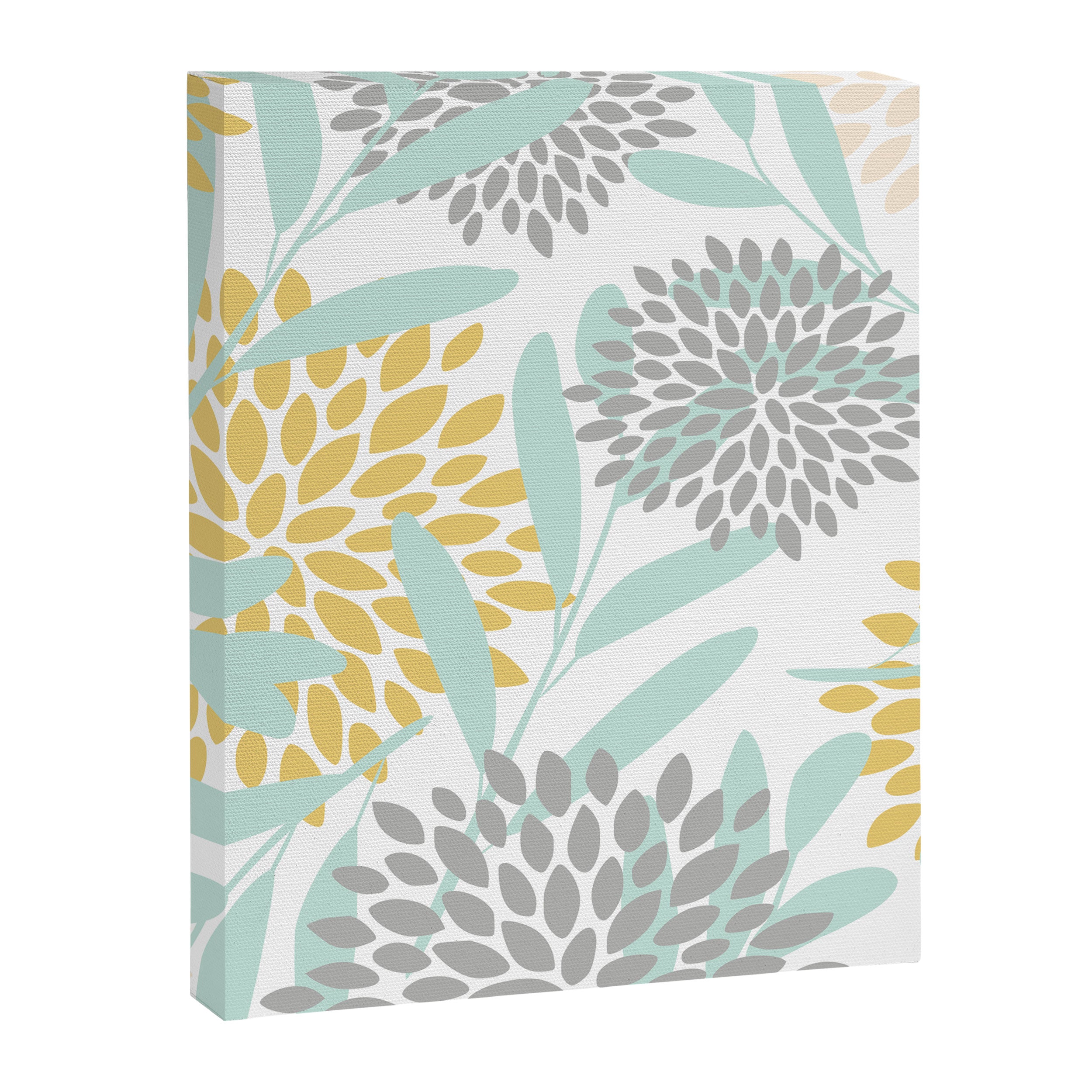 Floral Prints, Leaves and Blooms, Yellow, Gray and Aqua Canvas Print Gallery Image 8