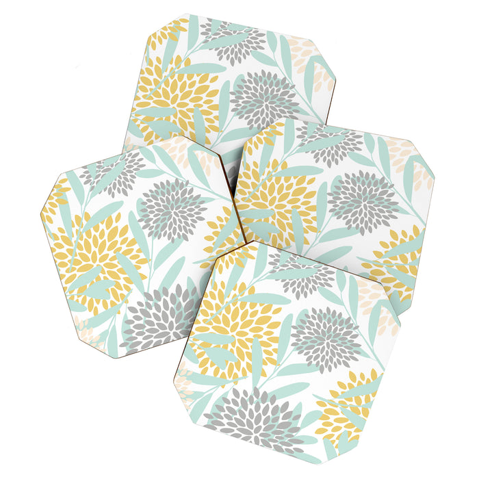 Floral Prints, Leaves and Blooms, Yellow, Gray and Aqua Coaster Gallery Image 1