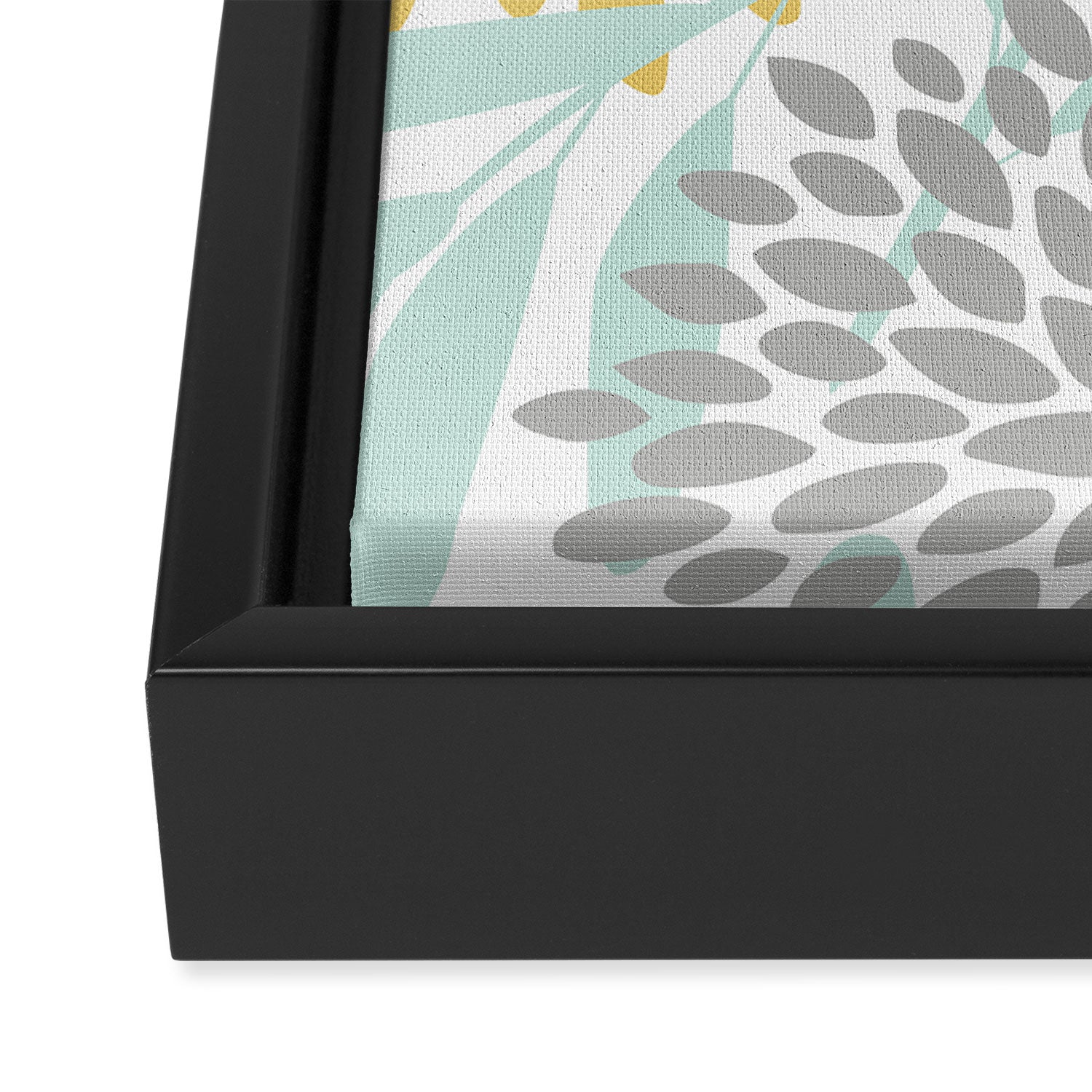 Floral Prints, Leaves and Blooms, Yellow, Gray and Aqua Framed Canvas Print Gallery Image 3