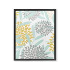 Floral Prints, Leaves and Blooms, Yellow, Gray and Aqua Framed Canvas Print Gallery Image 8