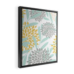 Floral Prints, Leaves and Blooms, Yellow, Gray and Aqua Framed Canvas Print Gallery Image 2