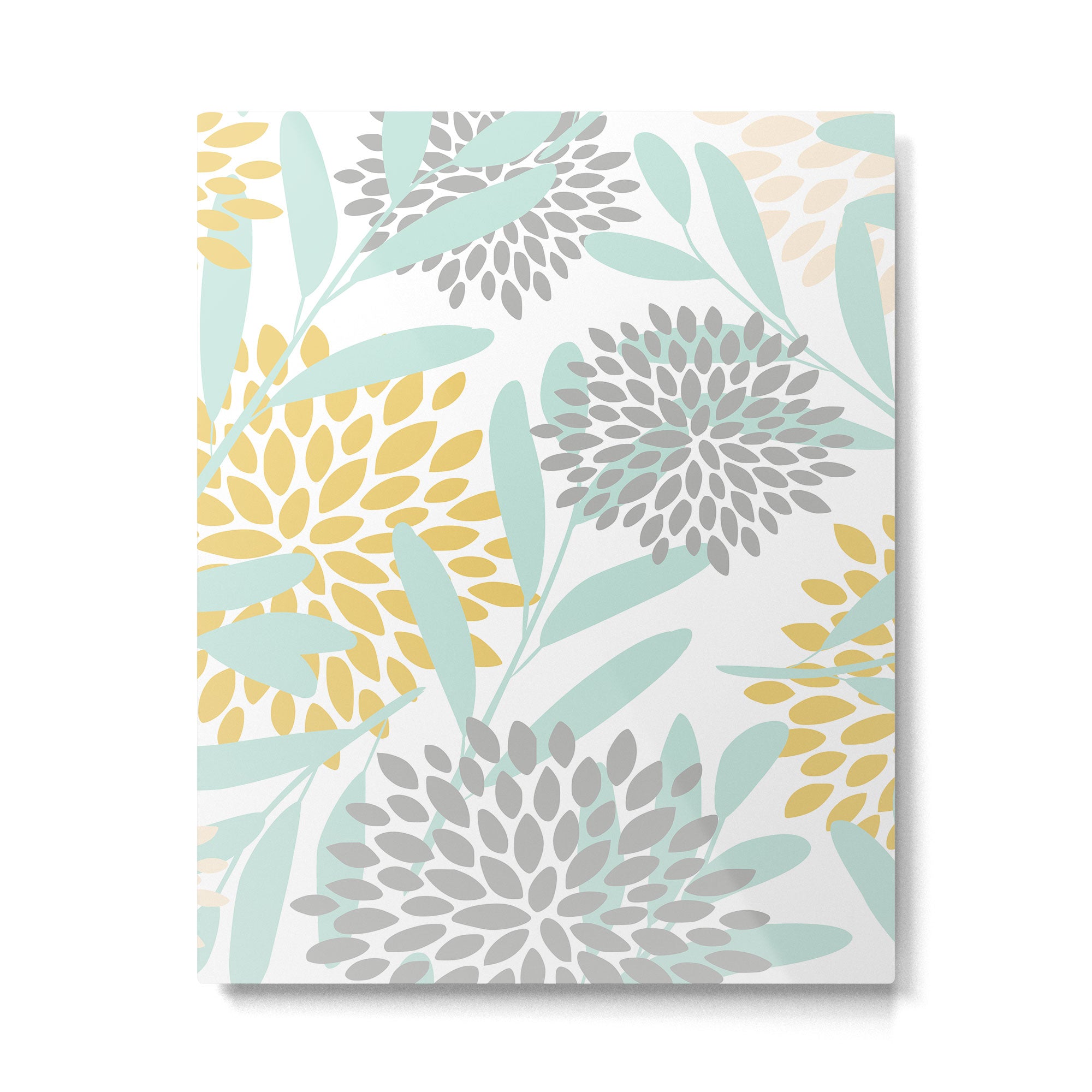 Floral Prints, Leaves and Blooms, Yellow, Gray and Aqua Metal Print Gallery Image 6