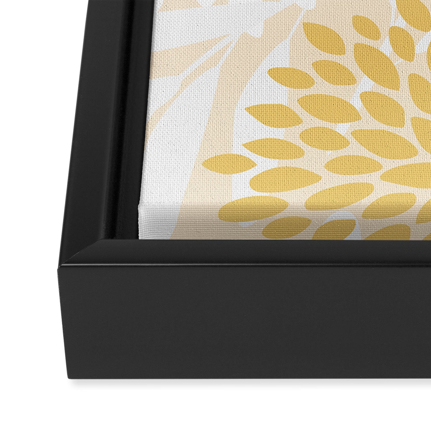 Floral Prints, Leaves and Blooms, Yellow and White Framed Canvas Print Gallery Image 3