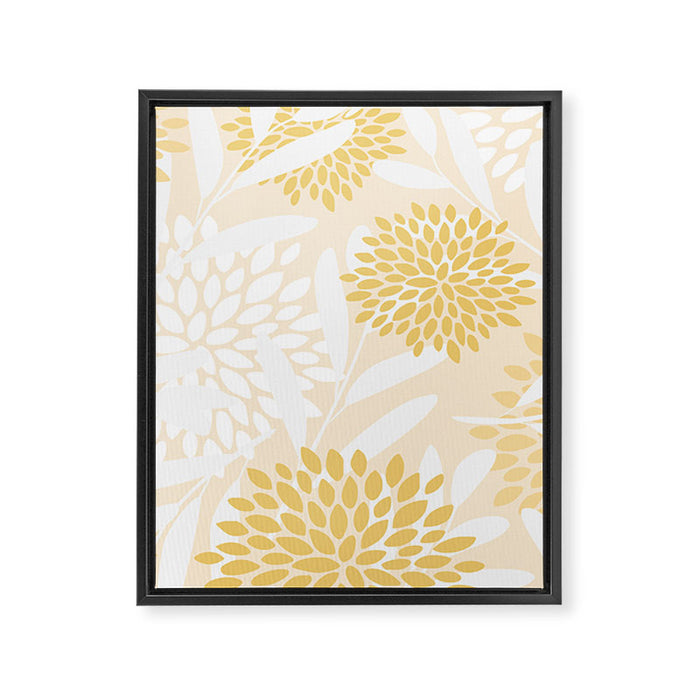 Floral Prints, Leaves and Blooms, Yellow and White Framed Canvas Print Gallery Image 1