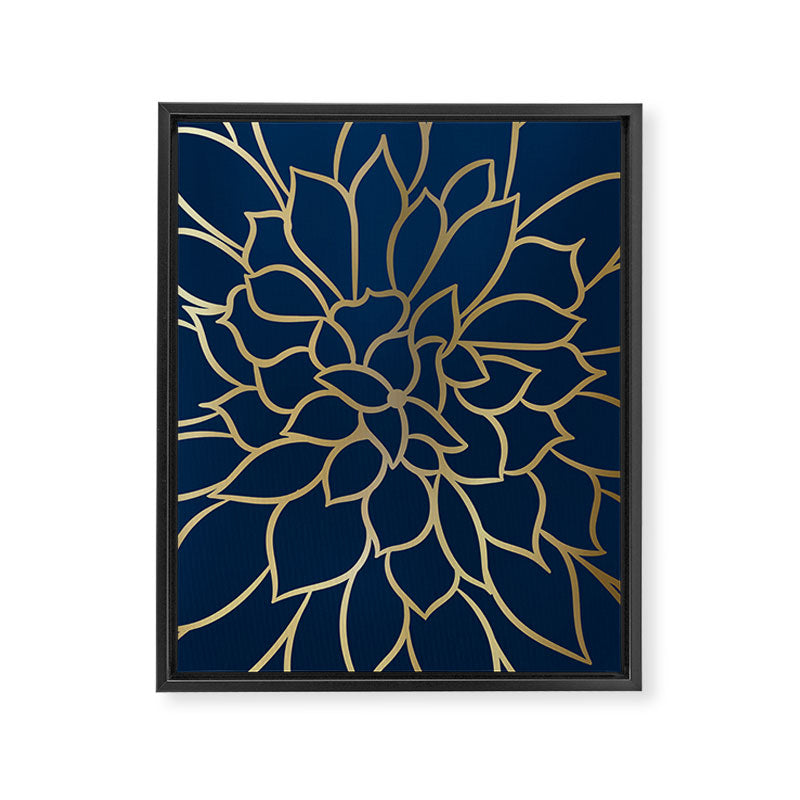 Floral Prints, Line Art, Navy Blue and Gold Framed Canvas Print Gallery Image 8