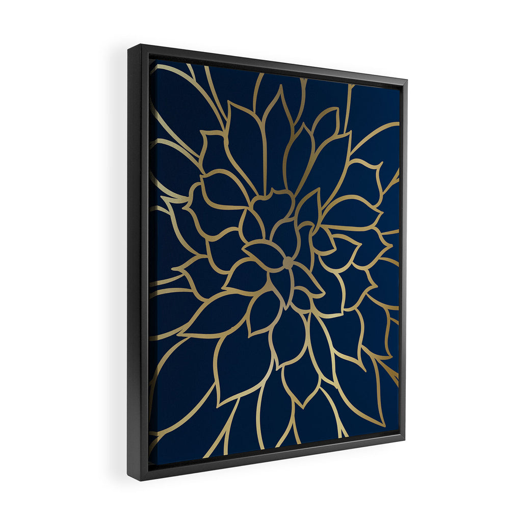 Floral Prints, Line Art, Navy Blue and Gold Framed Canvas Print Gallery Image 2