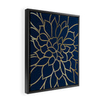 Floral Prints, Line Art, Navy Blue and Gold Framed Canvas Print Gallery Image 2