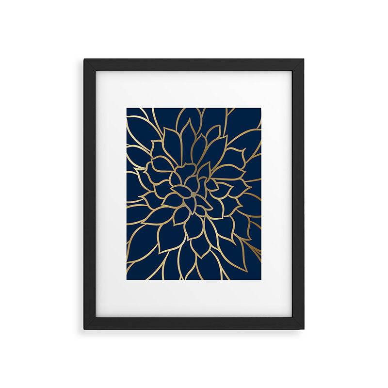 Floral Prints, Line Art, Navy Blue and Gold Framed Art Print Gallery Image 4