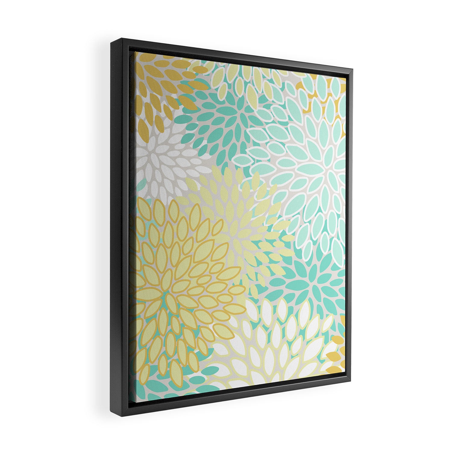 Floral Prints, Mint Green and Yellow, Modern Print Art Framed Canvas Print Gallery Image 2