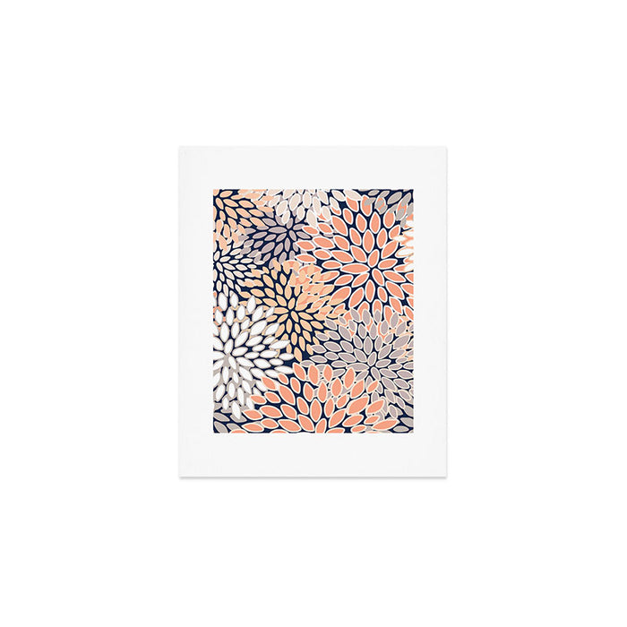 Floral Prints, Navy, Coral, Peach and Gray, Abstract Art, Coloured Prints Art Print Gallery Image 1