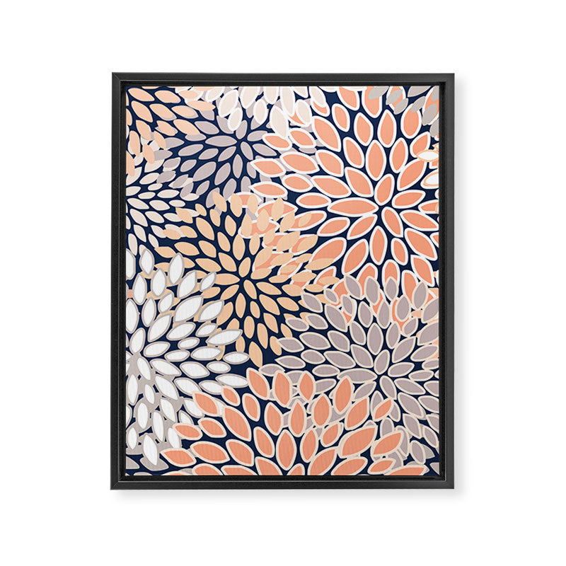Floral Prints, Navy, Coral, Peach and Gray, Abstract Art, Coloured Prints Framed Canvas Print Gallery Image 8