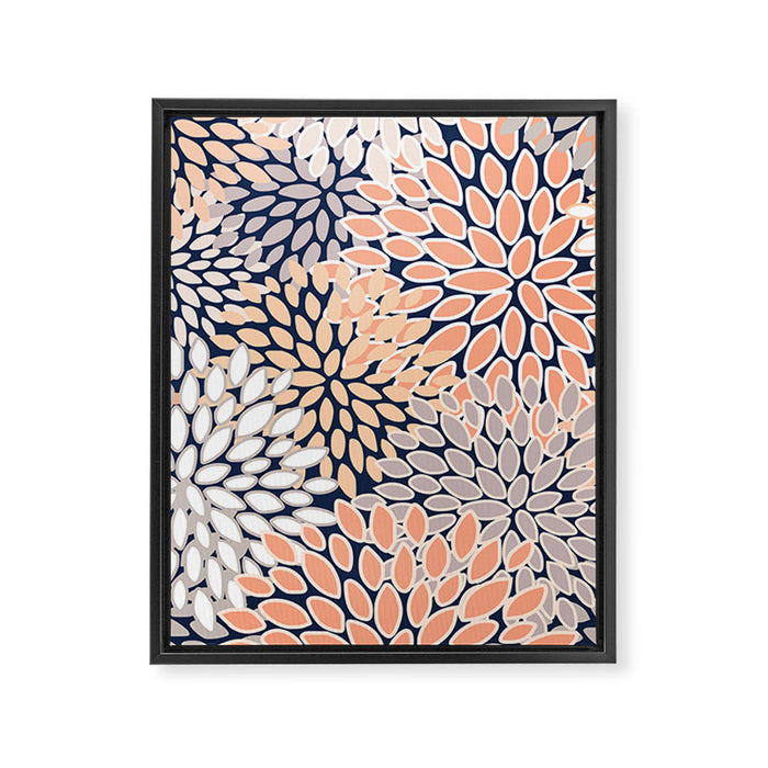 Floral Prints, Navy, Coral, Peach and Gray, Abstract Art, Coloured Prints Framed Canvas Print Gallery Image 1