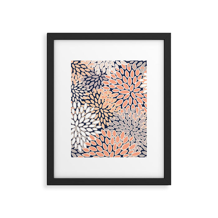 Floral Prints, Navy, Coral, Peach and Gray, Abstract Art, Coloured Prints Framed Art Print Gallery Image 1