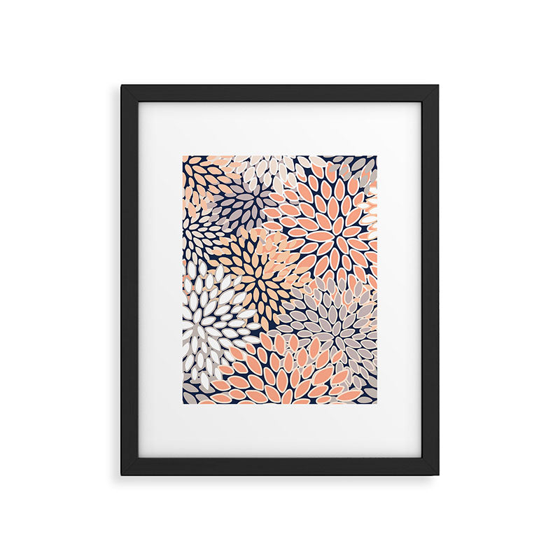 Floral Prints, Navy, Coral, Peach and Gray, Abstract Art, Coloured Prints Framed Art Print Gallery Image 6