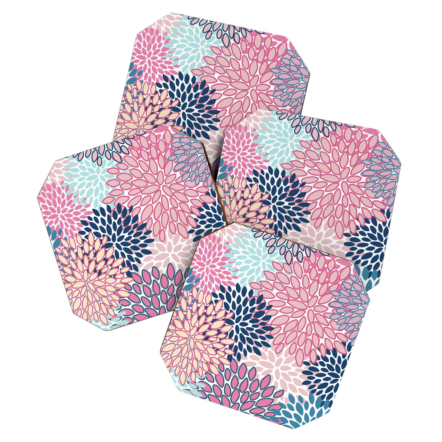 Festive, Floral Prints, Pink and Navy Blue Coaster Gallery Image 1