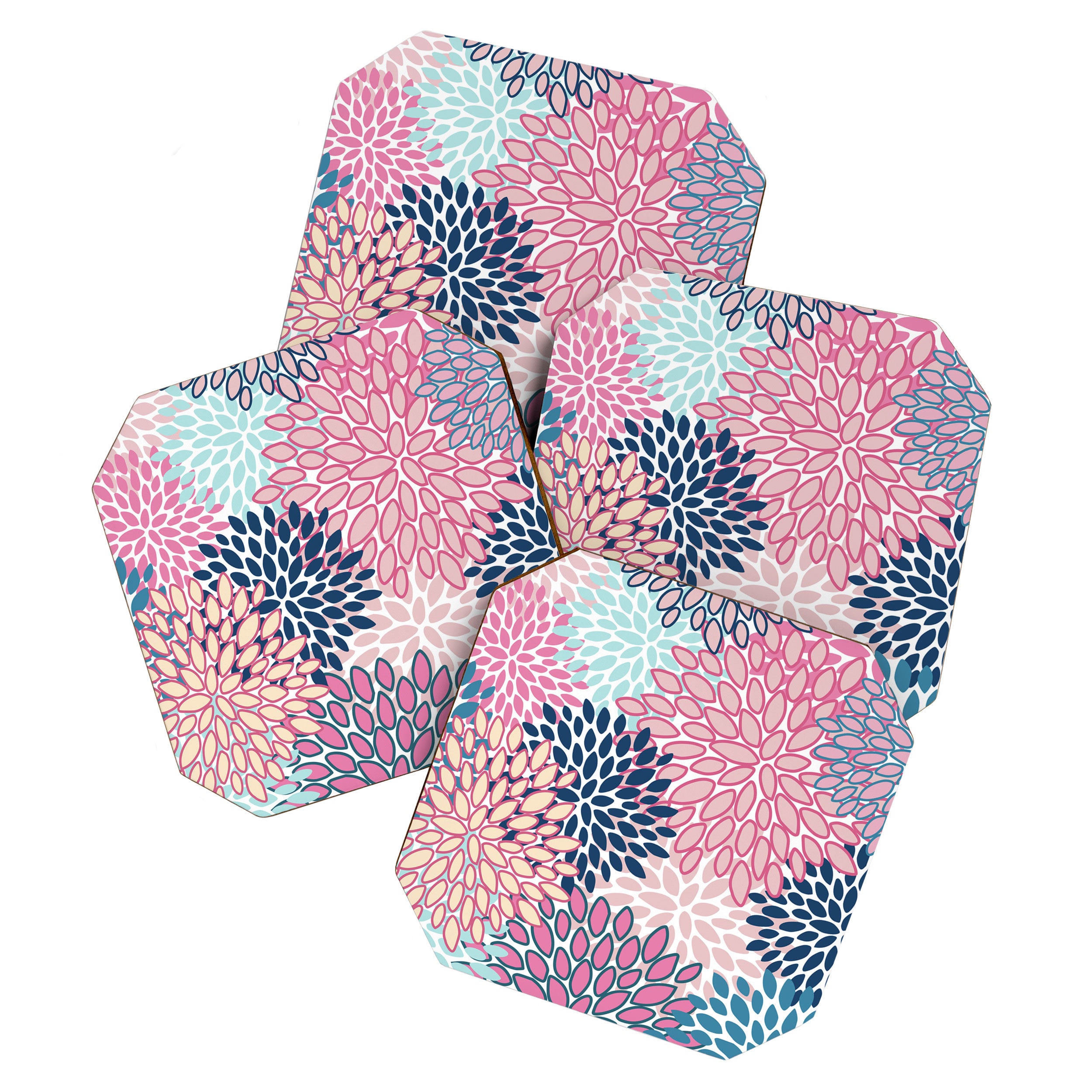 Festive, Floral Prints, Pink and Navy Blue Coaster Gallery Image 1