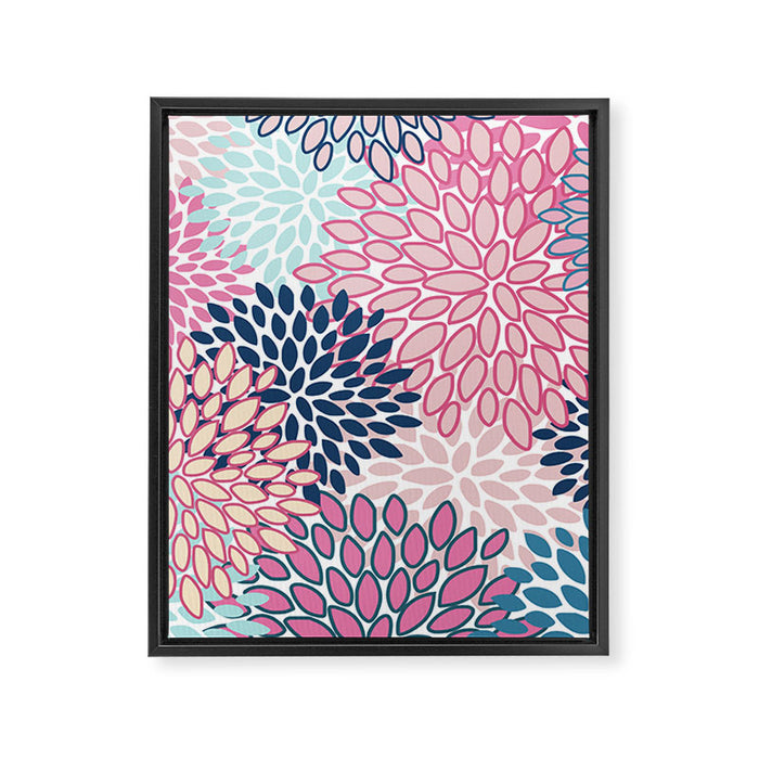 Festive, Floral Prints, Pink and Navy Blue Framed Canvas Print Gallery Image 1