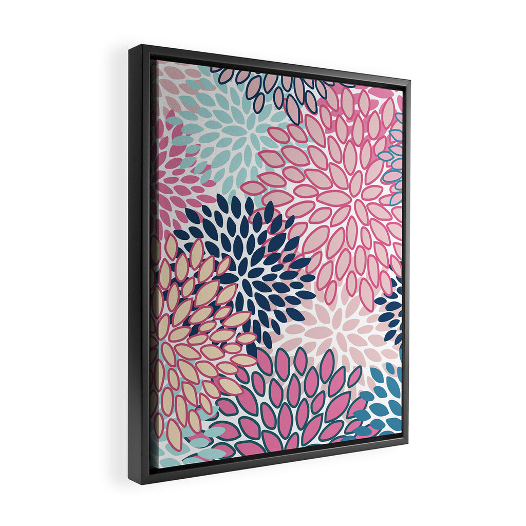 Festive, Floral Prints, Pink and Navy Blue Framed Canvas Print Gallery Image 2