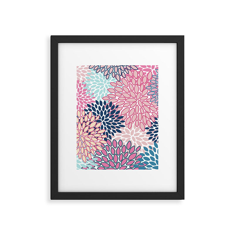 Festive, Floral Prints, Pink and Navy Blue Framed Art Print Gallery Image 6