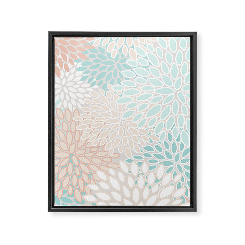 Floral Prints, Soft, Peach and Teal, Modern Print Art Framed Canvas Print Gallery Image 8