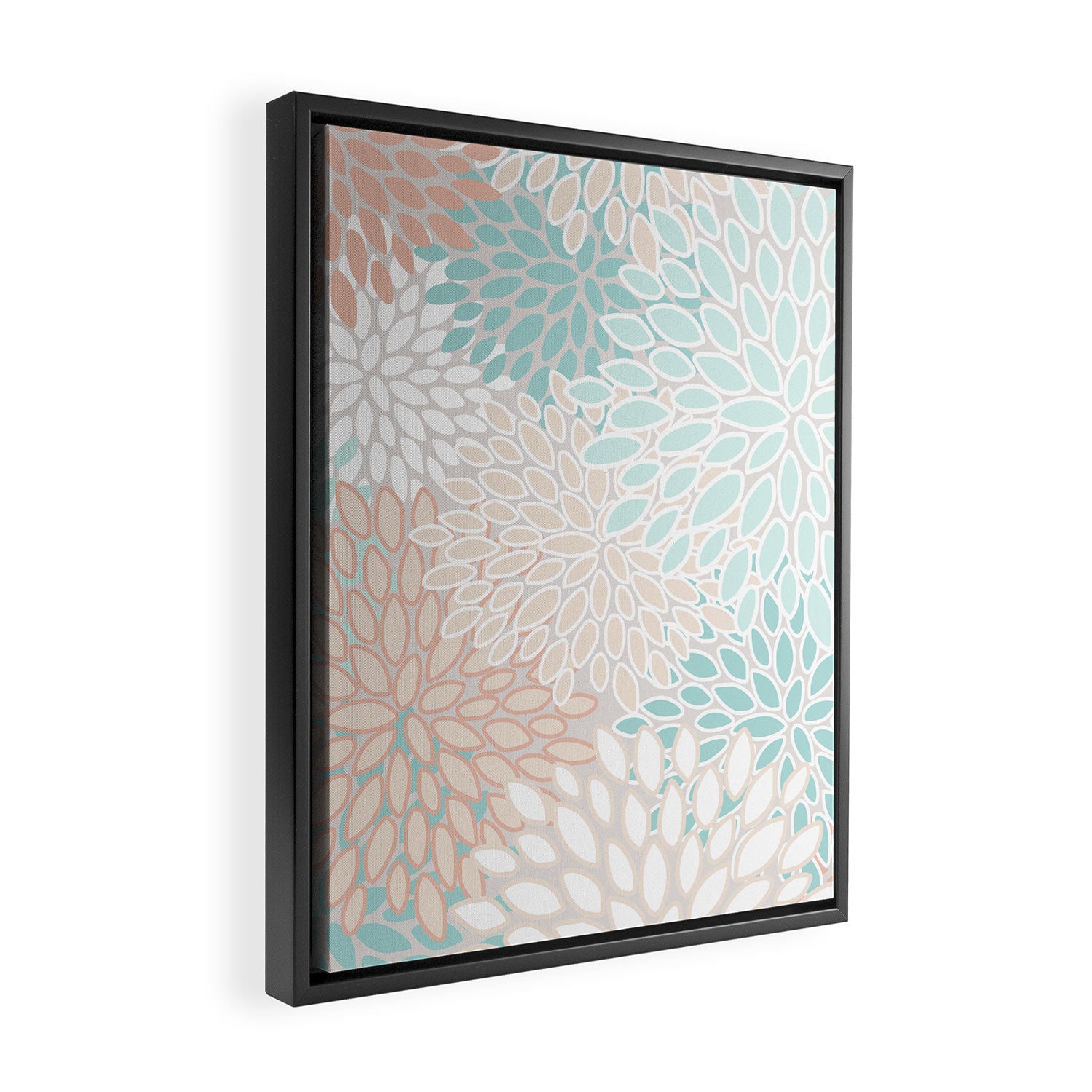 Floral Prints, Soft, Peach and Teal, Modern Print Art Framed Canvas Print Gallery Image 2