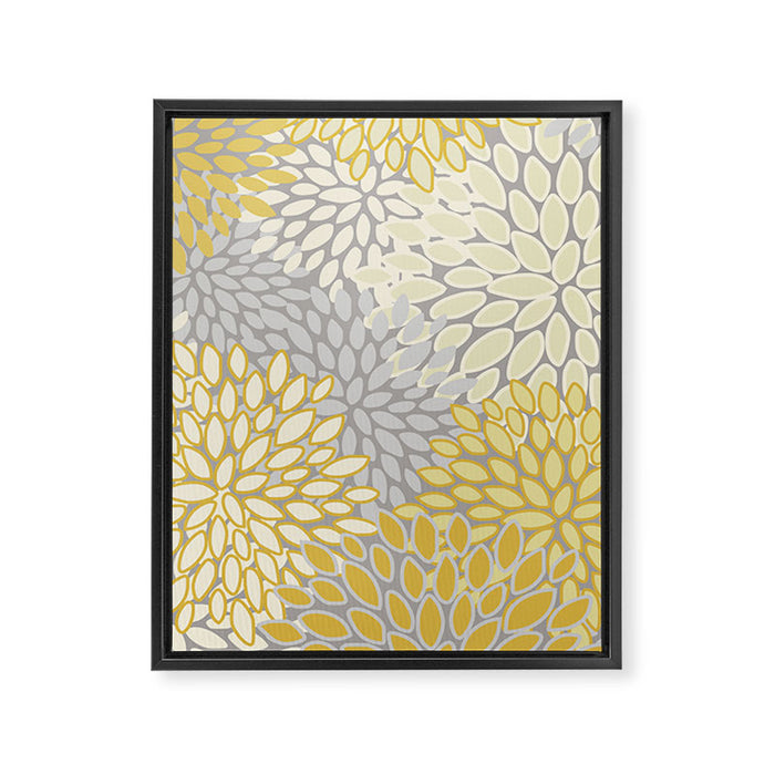 Floral Prints, Soft Yellow and Gray, Modern Print Art Framed Canvas Print Gallery Image 1