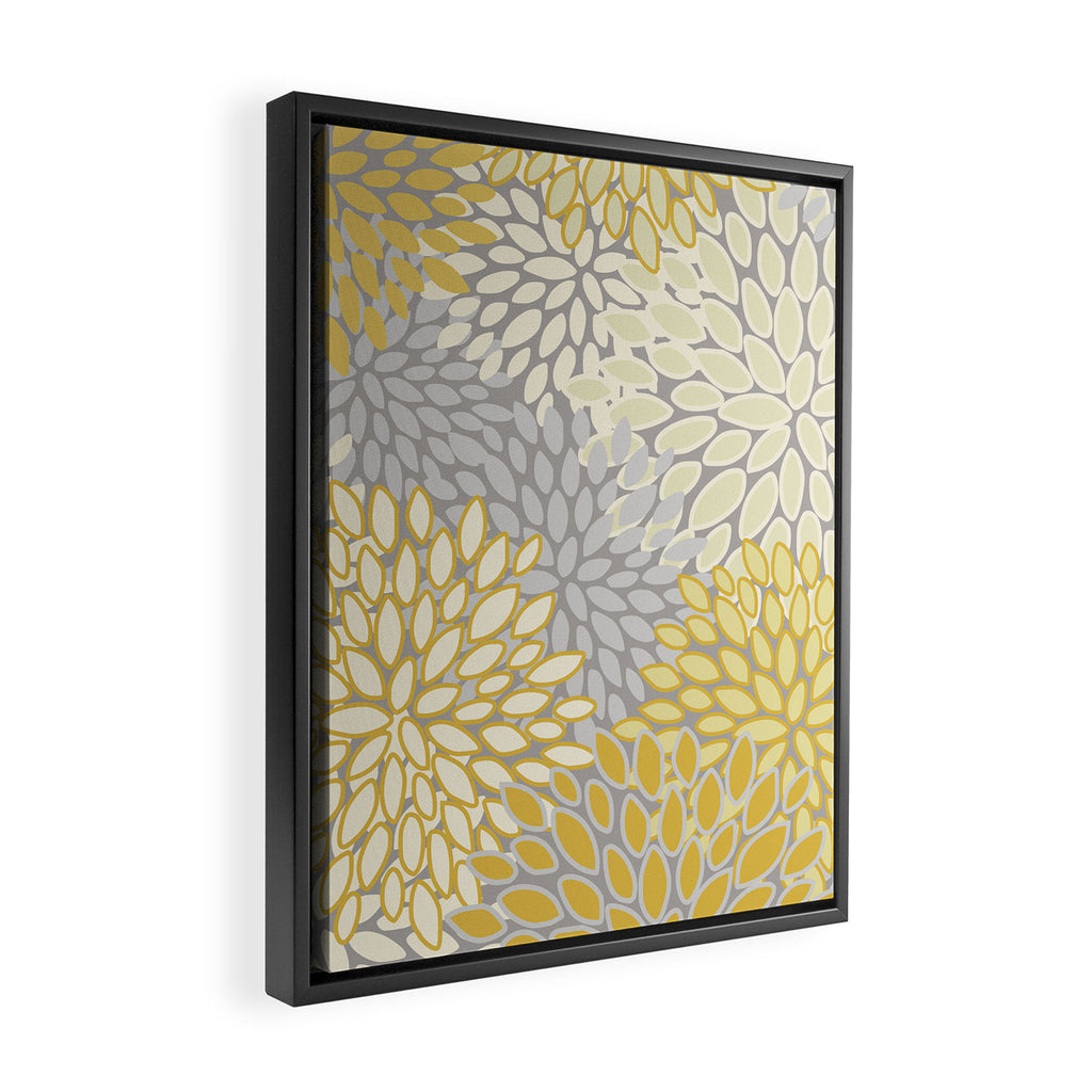 Floral Prints, Soft Yellow and Gray, Modern Print Art Framed Canvas Print Gallery Image 2