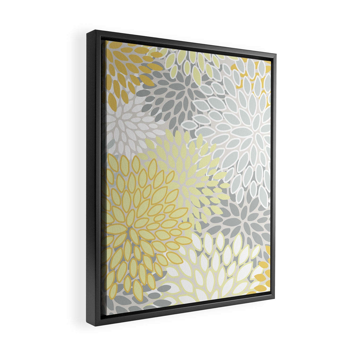 Floral Prints, Soft, Yellow and Gray, Modern Print Art Framed Canvas Print Gallery Image 2