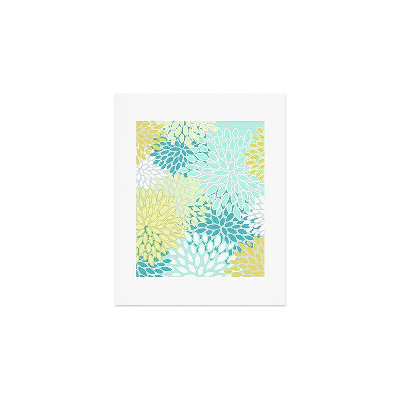 Floral Prints, Teal, Turquoise and Yellow Art Print Gallery Image 1