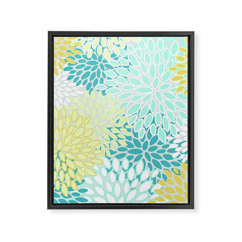 Floral Prints, Teal, Turquoise and Yellow Framed Canvas Print Gallery Image 8