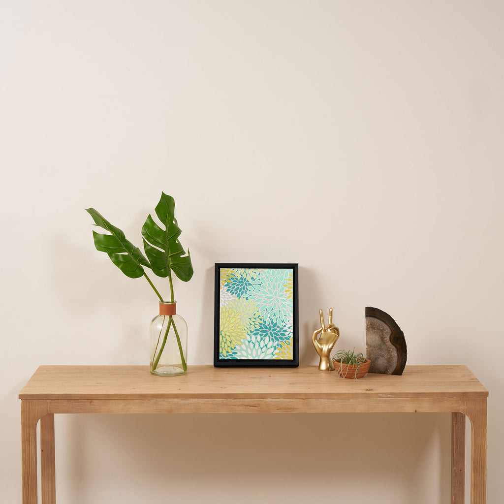 Floral Prints, Teal, Turquoise and Yellow Framed Canvas Print Gallery Image 4
