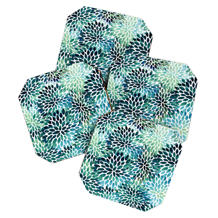 Floral Watercolor, Navy, Blue Teal, Abstract Watercolor Coaster Gallery Image 1