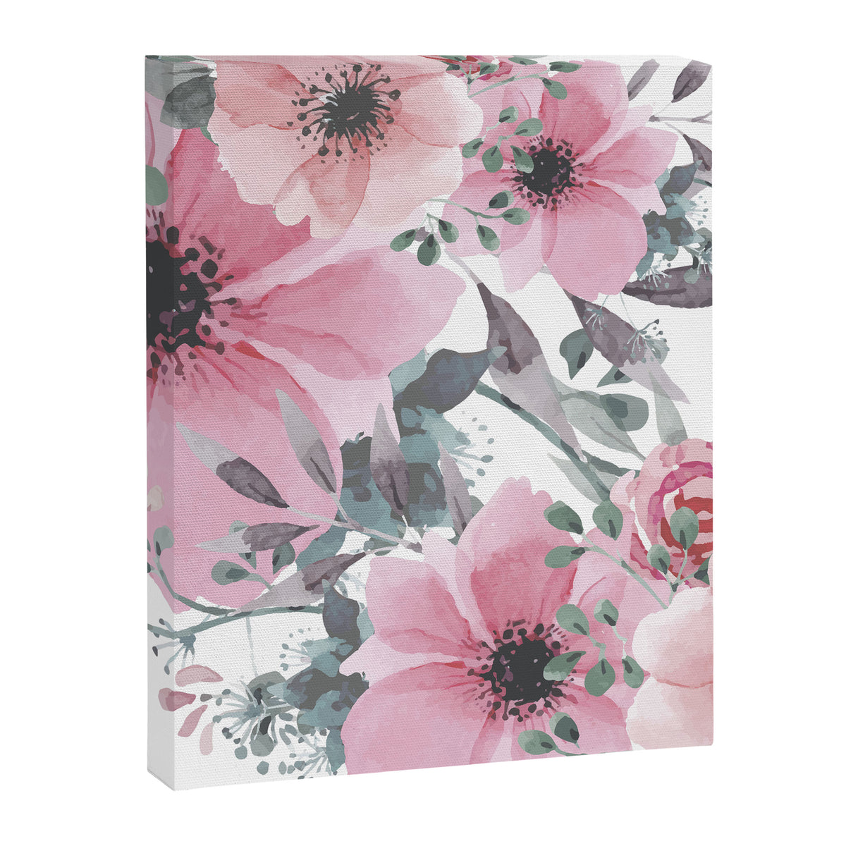 Floral Watercolor, Pink and Gray, Watercolor Print Canvas Print Gallery Image 8