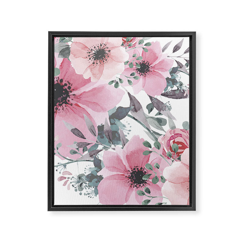 Floral Watercolor, Pink and Gray, Watercolor Print Framed Canvas Print Gallery Image 8