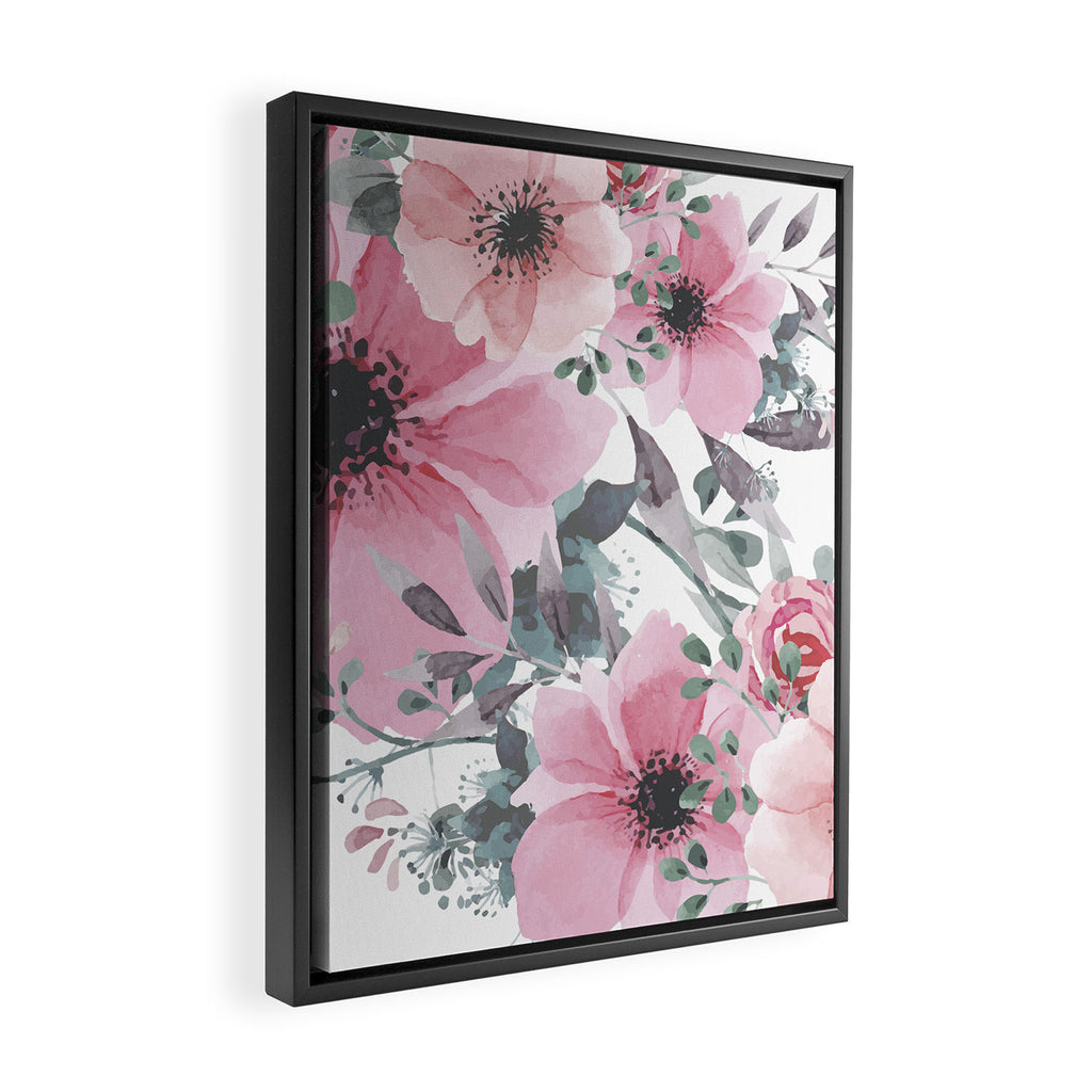 Floral Watercolor, Pink and Gray, Watercolor Print Framed Canvas Print Gallery Image 2