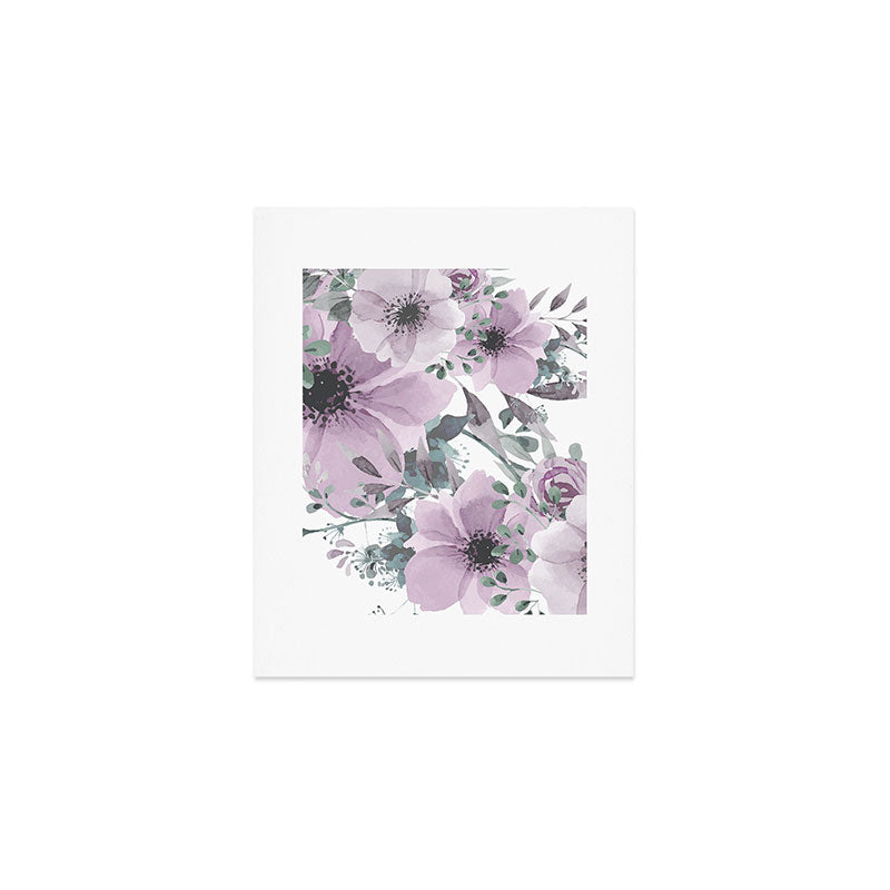 Floral Watercolor, Purple and Gray Art Print Gallery Image 1