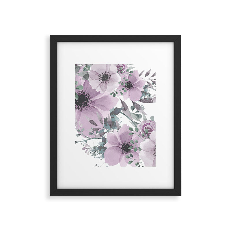 Floral Watercolor, Purple and Gray Framed Art Print Gallery Image 6