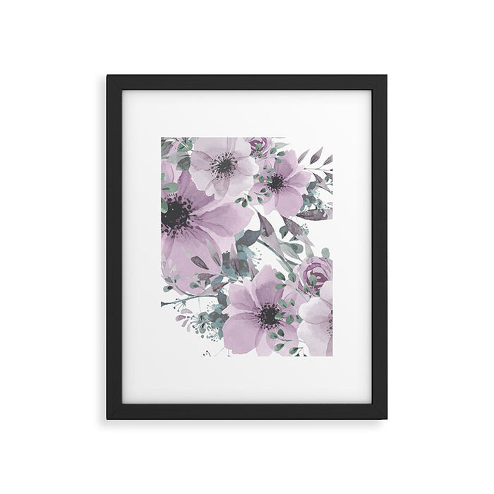 Floral Watercolor, Purple and Gray Framed Art Print Gallery Image 1