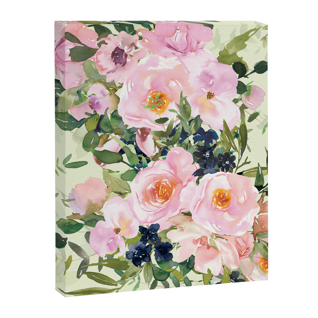 Floral Watercolor Rose Garden, Mint Green and Pink Canvas Print Gallery Image 8
