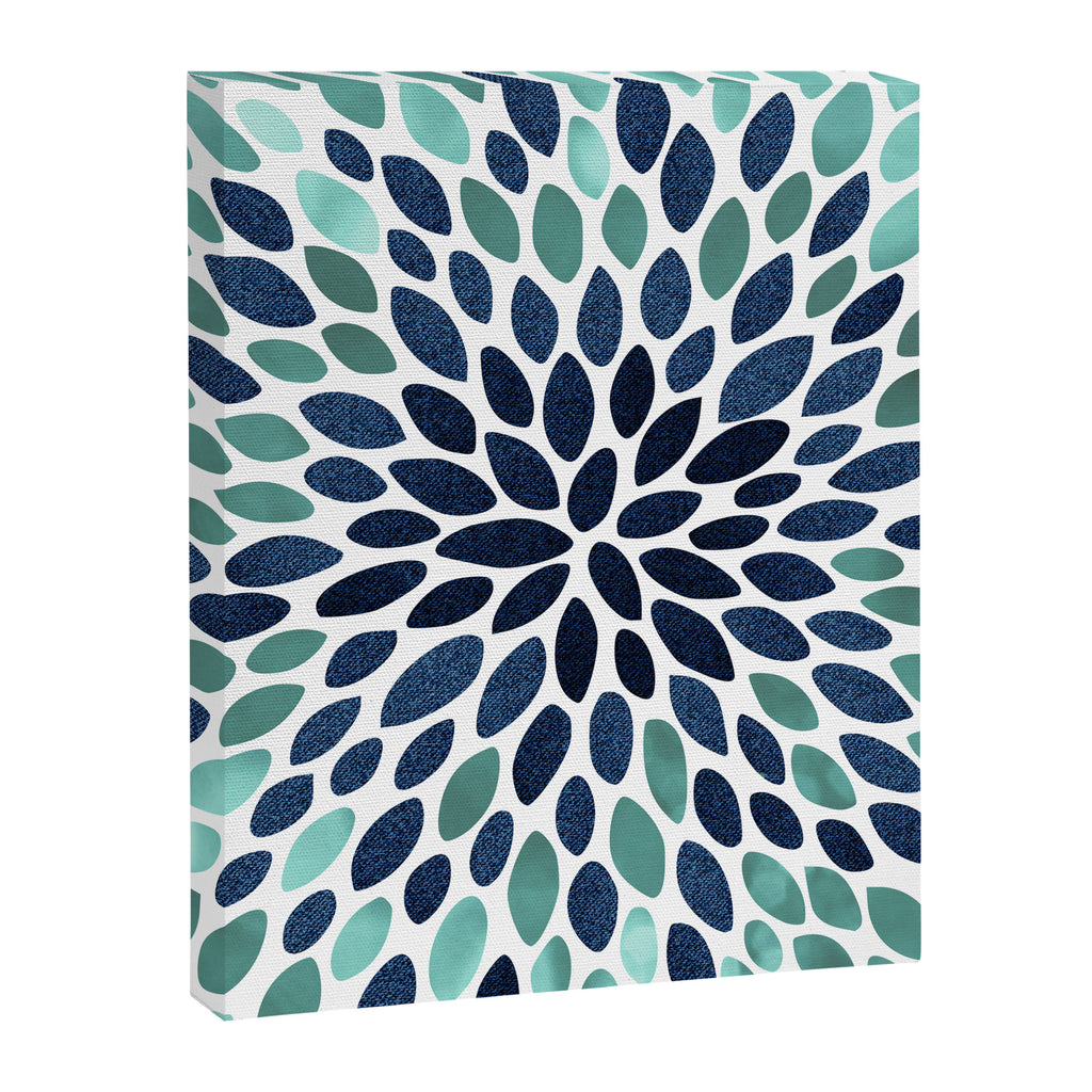 Flower Bloom, Aqua and Navy Canvas Print Gallery Image 8